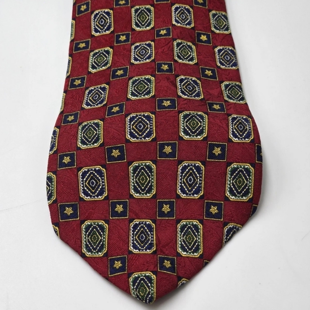 TOMMY HILFIGER 100% Italian Silk Tie Men’s Red Gold Green Blue Made In USA